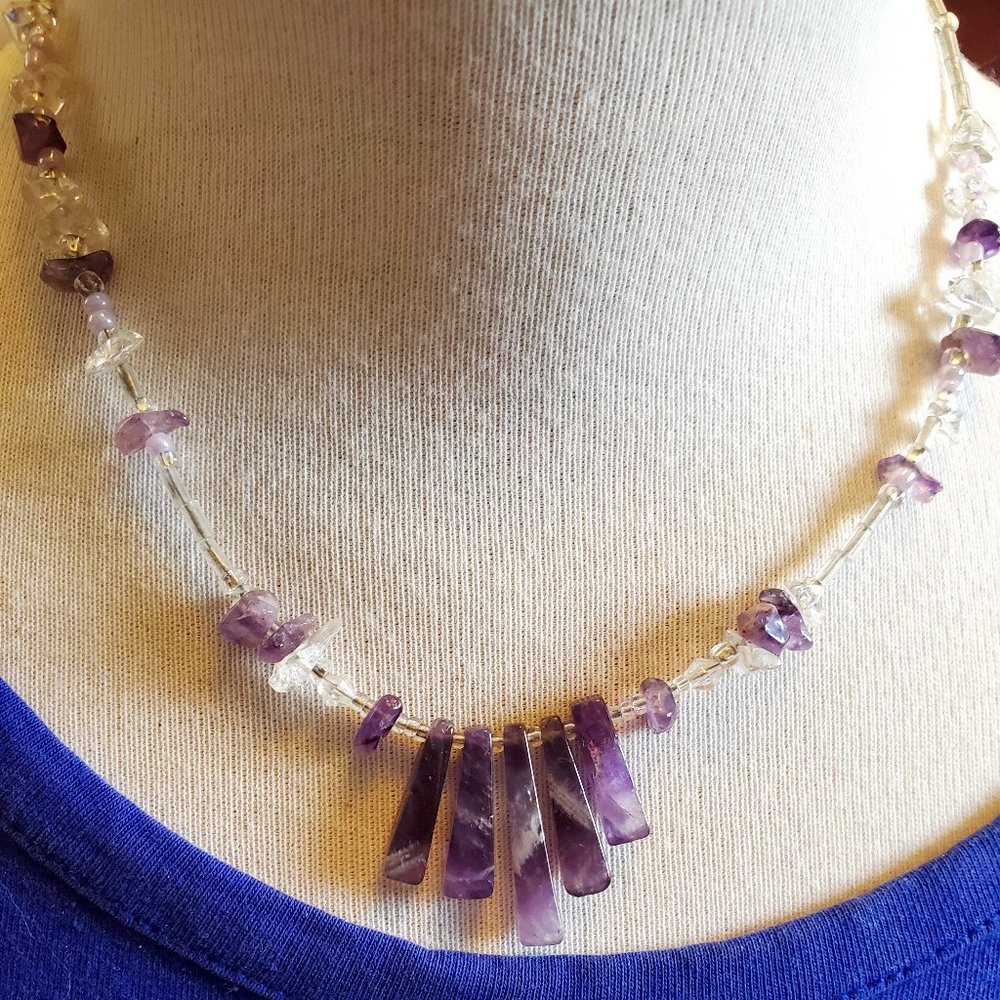 14" Amethyst Chip Strand Collar Style Necklace